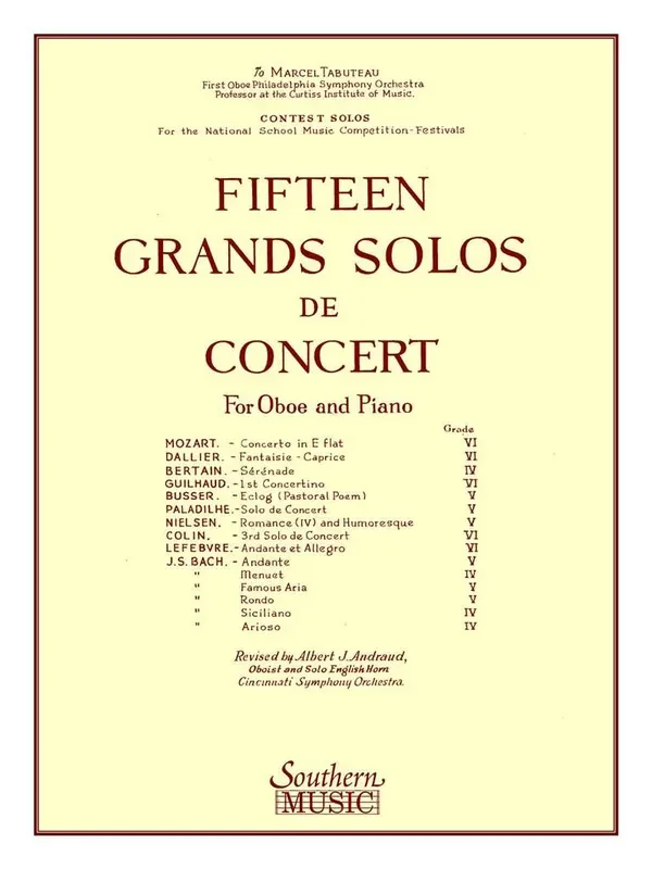 15 Grands Solos De Concert (Arr. Albert Andraud) Oboe Solo