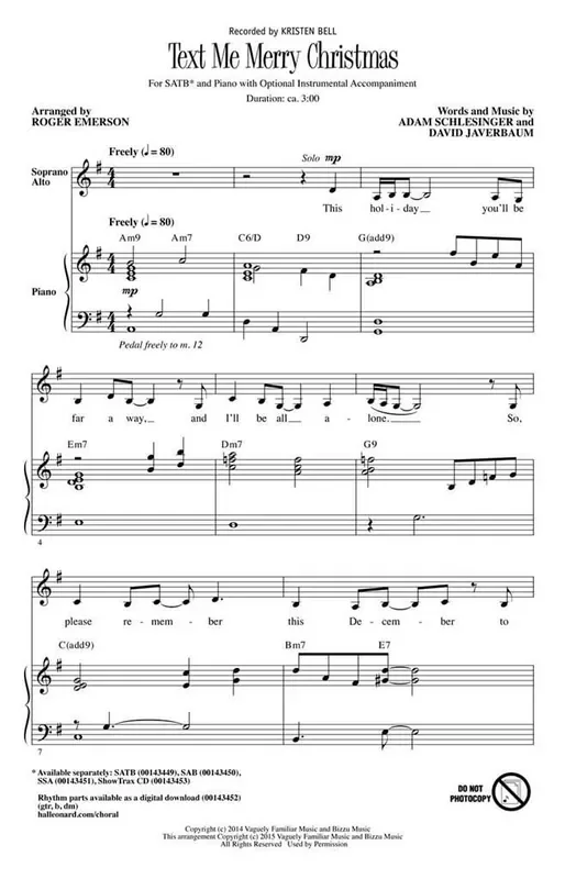 Adam Schlesinger Text Me Merry Christmas (Arr. Roger Emerson) Gemischter Chor mit Begleitung