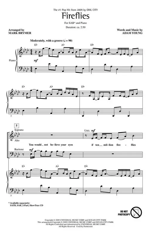 Adam Young Fireflies (Arr. Mark Brymer) Gemischter Chor mit Klavier/Orgel