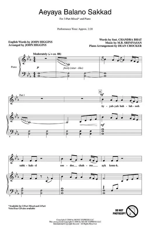 Aeyaya Balano Sakkad (Arr. John Higgins) Gemischter Chor mit Begleitung