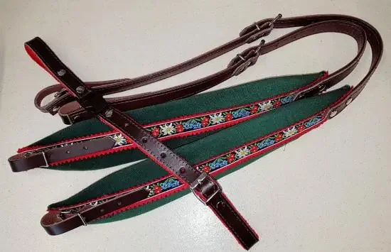 Akkordeonriemen Grün/Edelweiß normal