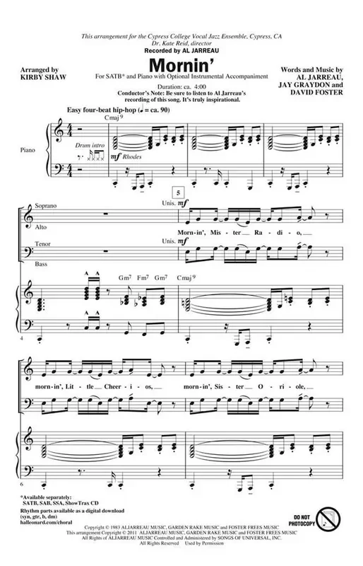 Al Jarreau Mornin‘ (Arr. Kirby Shaw) Gemischter Chor mit Begleitung