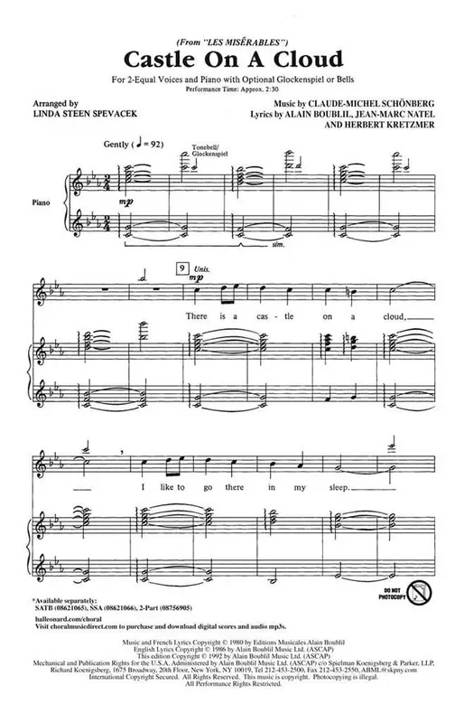 Alain Boublil Castle On A Cloud (Arr. Linda Spevacek) Gesang Solo