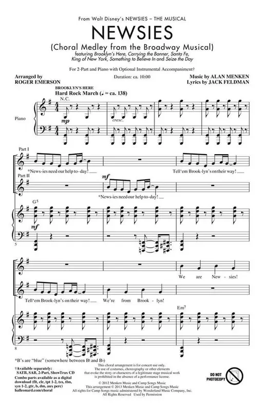 Alan Menken Newsies (Arr. Roger Emerson) Frauenchor mit Begleitung