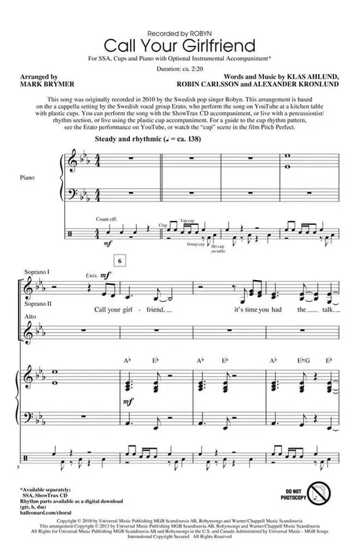 Alexander Kronlund Call Your Girlfriend (Arr. Mark Brymer) Frauenchor mit Begleitung