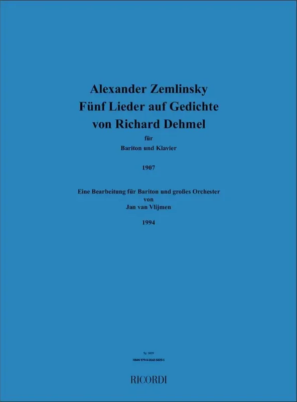 Alexander Zemlinsky 5 Lieder Nach Gedichten Vonrich