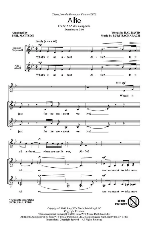 Alfie (Arr. Phil Mattson) Frauenchor mit Begleitung