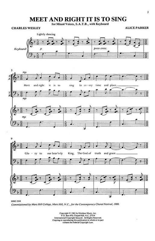Alice Parker Meet And Right It Is To Sing (Arr. Alice Parker) Gemischter Chor mit Klavier/Orgel