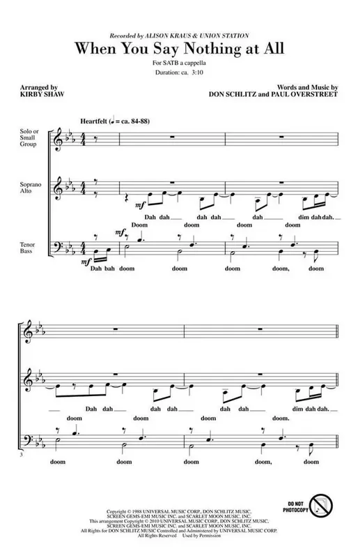 Alison Krauss When You Say Nothing at All (Arr. Kirby Shaw) Gemischter Chor A cappella