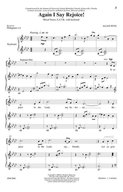 Allen Pote Again I Say, Rejoice (Arr. Allen Pote) Gemischter Chor mit Klavier/Orgel