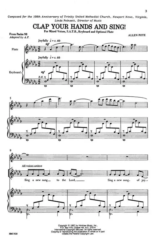 Allen Pote Clap Your Hands And Sing (Arr. Allen Pote) Gemischter Chor mit Klavier/Orgel