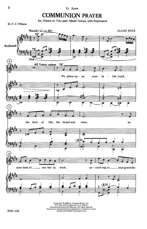 Allen Pote Communion Prayer (Arr. Allen Pote) Gemischter Chor mit Klavier/Orgel