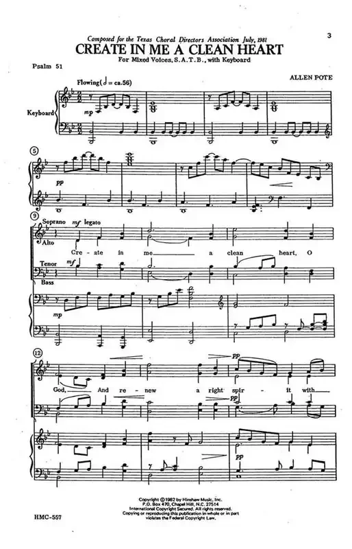 Allen Pote Create In Me A Clean Heart (Arr. Allen Pote) Gemischter Chor mit Klavier/Orgel