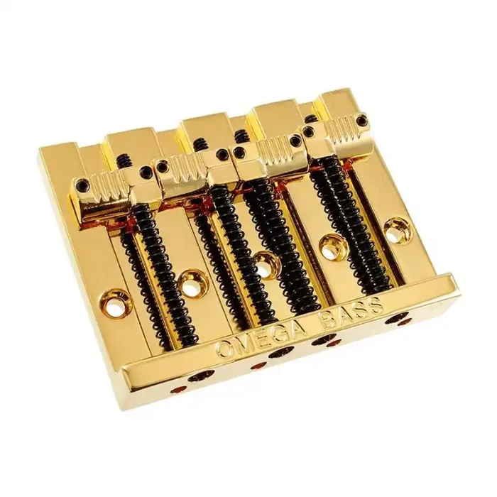 Allparts 4-string grooved Omega bass bridge, gold