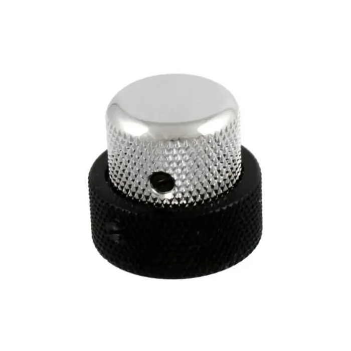 Allparts concentric stacked knob, vintage style with set screws, chrome top, black bottom, fits USA pots