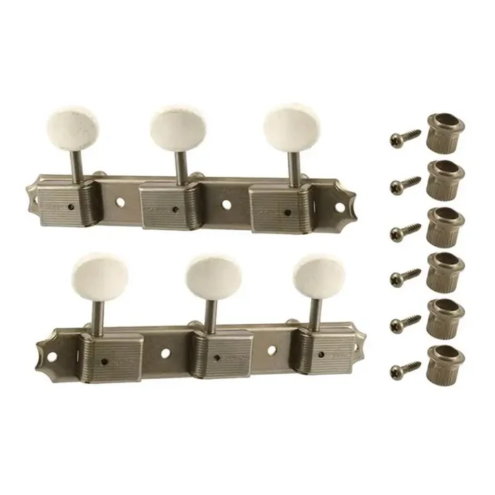 Allparts Gotoh vintage deluxe style 3×3 keys on a strip, 70 mm, off-white plastic buttons, aged nickel, 2pcs