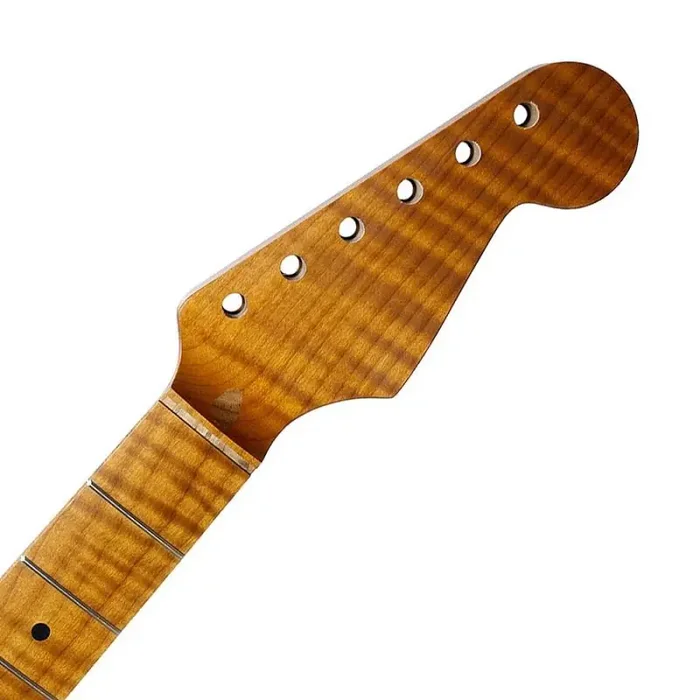 Allparts neck for Stratocaster , tempered flame maple, 10″ radius, 21 tall frets, thin semi-gloss finish