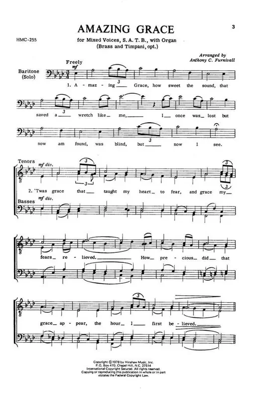 Amazing Grace (Arr. Anthony Furnivall) Gemischter Chor mit Klavier/Orgel