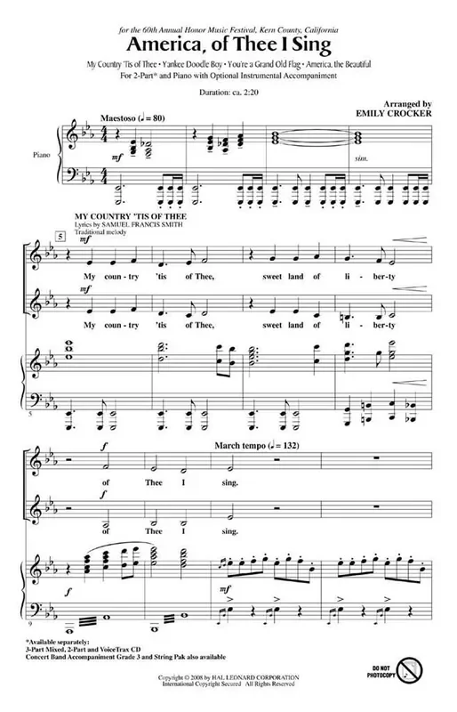 America, of Thee I Sing (Arr. Emily Crocker) Frauenchor mit Begleitung