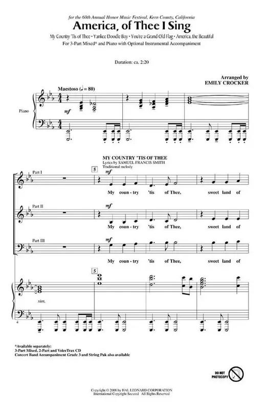 America, of Thee I Sing (Arr. Emily Crocker) Gemischter Chor mit Begleitung