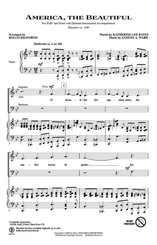 America, the Beautiful (Arr. Rollo Dilworth) Gemischter Chor mit Begleitung