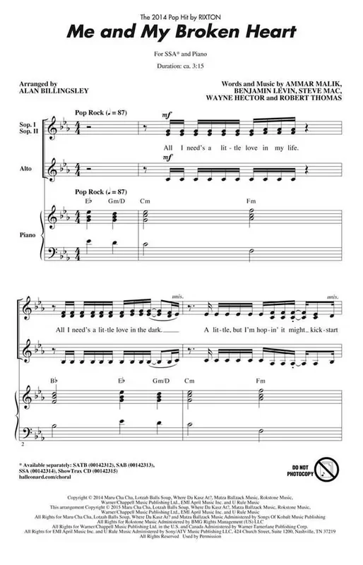 Ammar Malik Me and My Broken Heart (Arr. Alan Billingsley) Frauenchor mit Begleitung