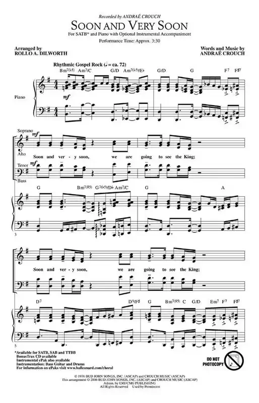 Andraé Crouch Soon and very soon (Arr. Rollo Dilworth) Gemischter Chor mit Begleitung