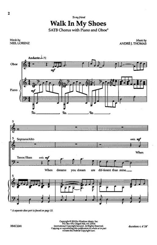 Andre J. Thomas Walk In My Shoes (Arr. Andre Thomas) Gemischter Chor mit Begleitung