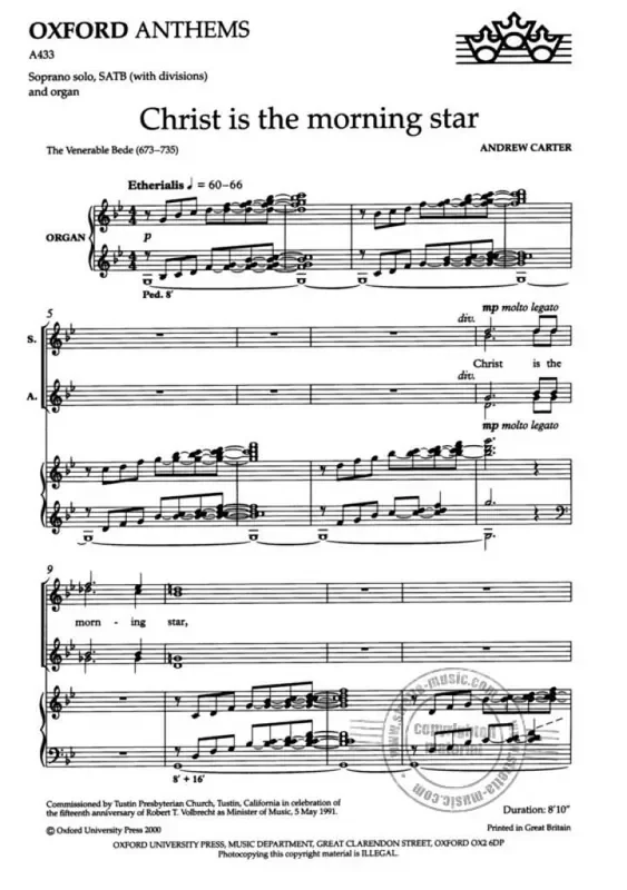 Andrew Carter Christ is the morning star Gemischter Chor mit Klavier/Orgel