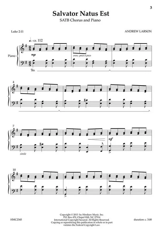 Andrew Larson Salvator Natus Est (Arr. Andrew Larson) Gemischter Chor mit Klavier/Orgel