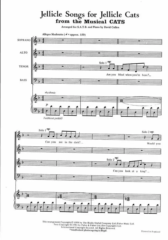 Andrew Lloyd Webber Jellicle Songs. Gemischter Chor mit Begleitung