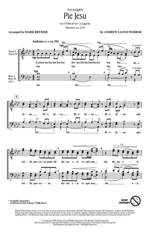 Andrew Lloyd Webber Pie Jesu (Arr. Mark Brymer) Männerchor A cappella