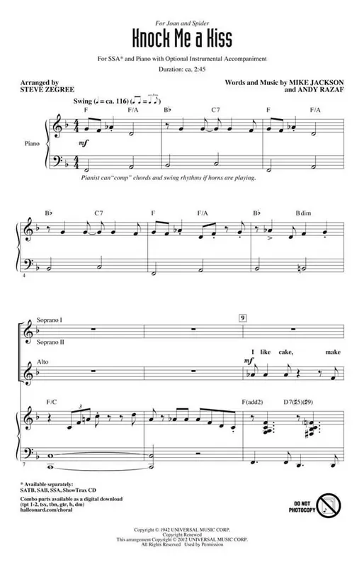 Andy Razaf Knock Me a Kiss (Arr. Steve Zegree) Frauenchor mit Begleitung