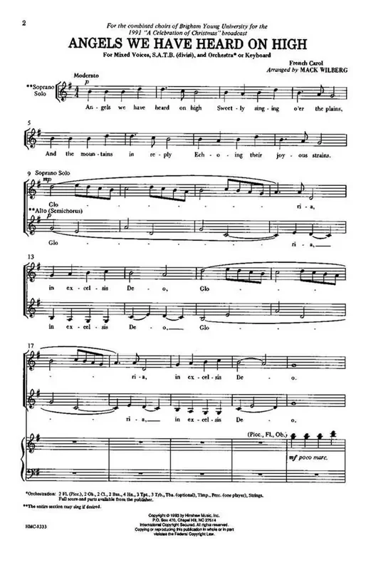 Angels We Have Heard On High (Arr. Mack Wilberg) Gemischter Chor mit Klavier/Orgel