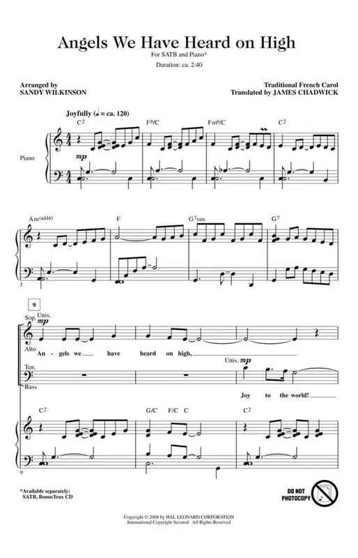 Angels we have heard on High (Arr. Sandy G. Wilkinson) Gemischter Chor mit Klavier/Orgel