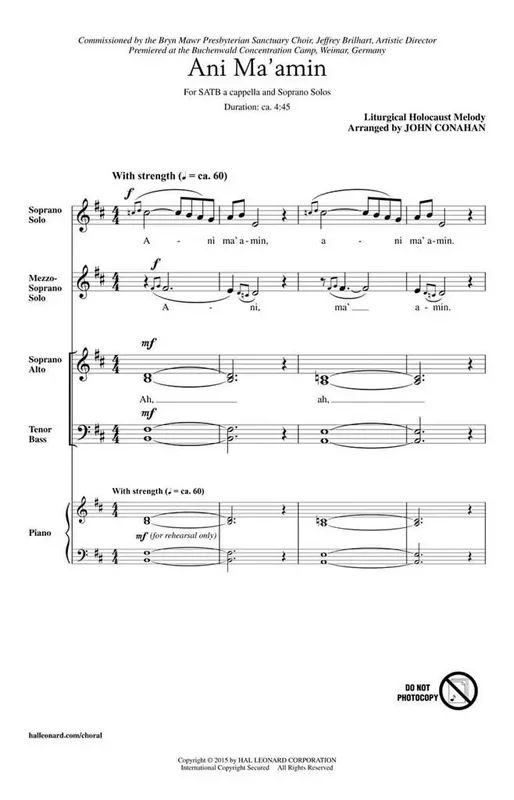 Ani Ma‘amin (Arr. John Conahan) Gemischter Chor A cappella