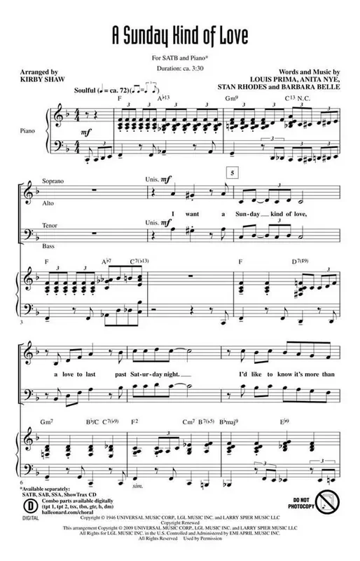 Anita Leonard A Sunday Kind of Love (Arr. Kirby Shaw) Gemischter Chor mit Begleitung