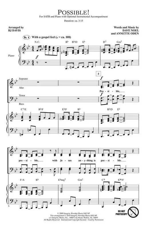 Annette Oden Possible! (Arr. BJ Davis) Gemischter Chor mit Begleitung