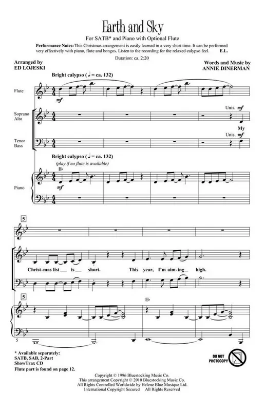 Annie Dinerman Earth And Sky (Arr. Ed Lojeski) Gemischter Chor mit Begleitung
