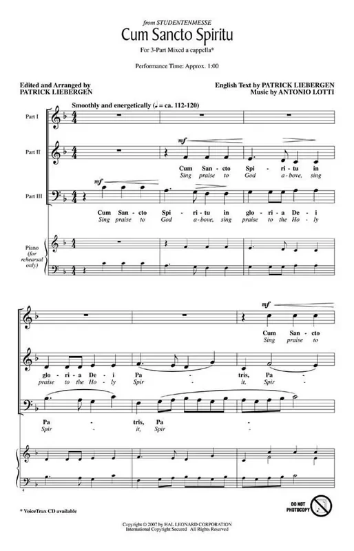 Antonio Lotti Cum Sancto Spiritu (Arr. Patrick M. Liebergen) Gemischter Chor mit Begleitung