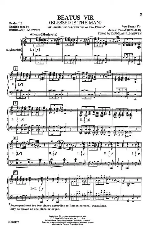 Antonio Vivaldi Beatus Vir (Arr. Antonio Vivaldi) Gemischter Chor mit Begleitung