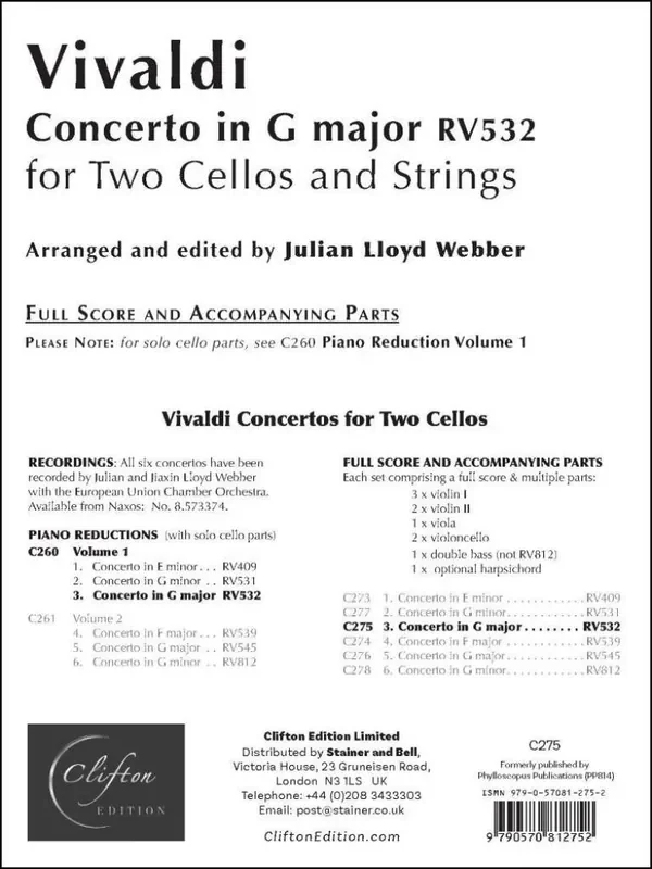 Antonio Vivaldi Concerto in G Major RV532 (Arr. Julian Lloyd Webber) Streichorchester mit Solo