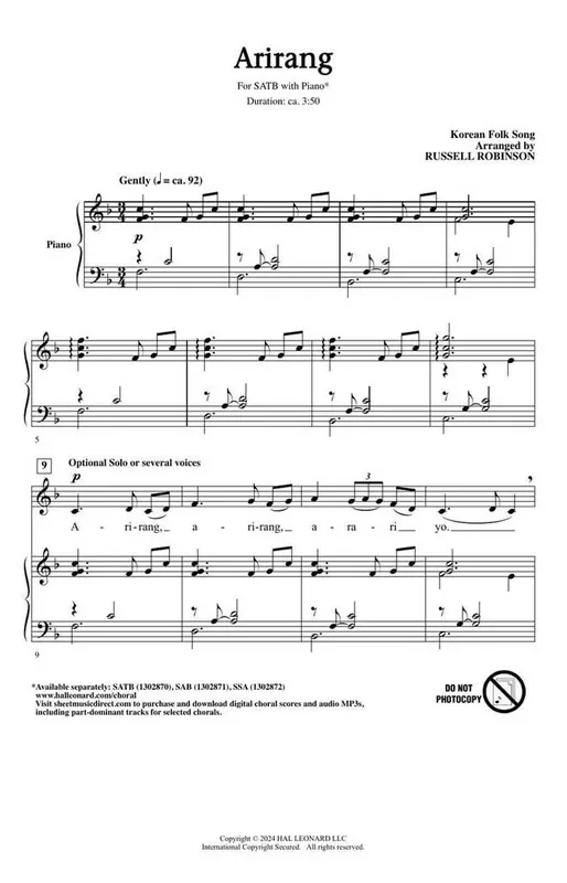 Arirang (Arr. Russell Robinson) Gemischter Chor mit Begleitung