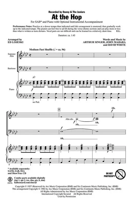 Arthur Singer At the Hop (Arr. Ed Lojeski) Gemischter Chor mit Begleitung
