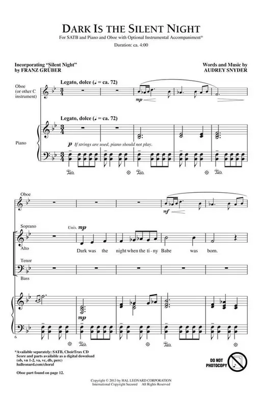 Audrey Snyder Dark Is the Silent Night (Arr. Audrey Snyder) Gemischter Chor mit Begleitung
