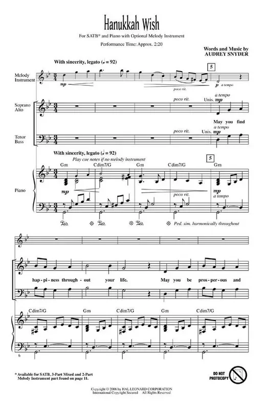 Audrey Snyder Hanukkah Wish Gemischter Chor mit Begleitung