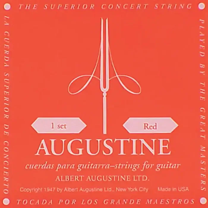 Augustine Red Label snarenset klassiek, clear nylon trebles & silverplated basses, hard tension