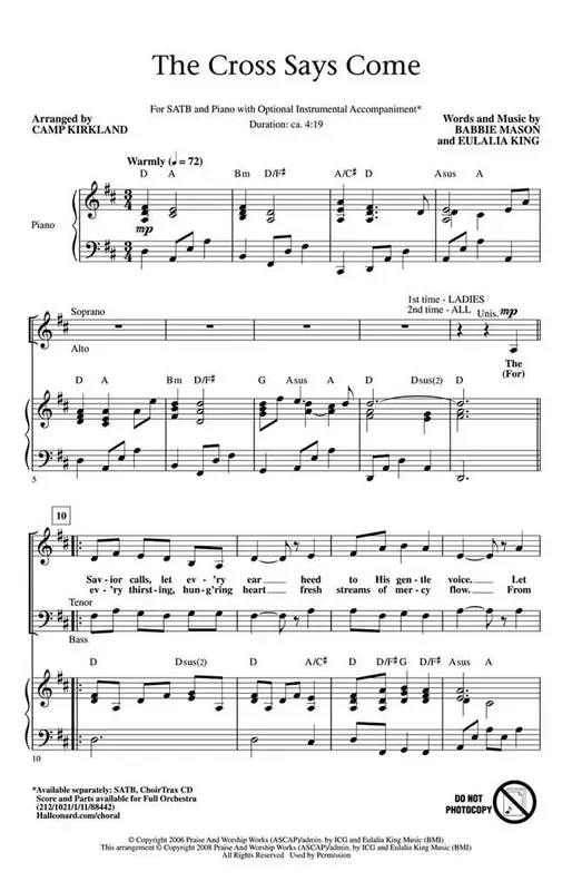 Babbie Mason The Cross Says Come (Arr. Camp Kirkland) Gemischter Chor mit Begleitung