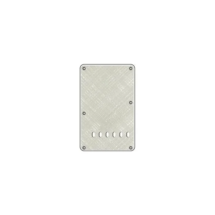Back plate, string spacing 11,2mm, pearl wh. webbing, 4 ply, standard Strat, 86x138mm