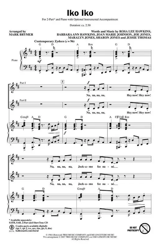 Barbara Ann Hawkins Iko Iko (Arr. Mark Brymer) Frauenchor mit Klavier/Orgel